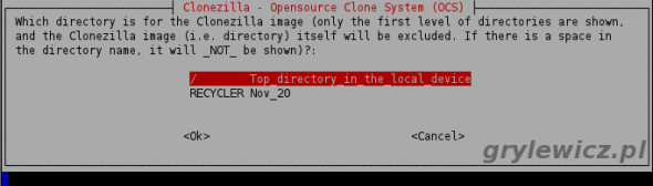 Gdzie zapisać obraz? Clonezilla