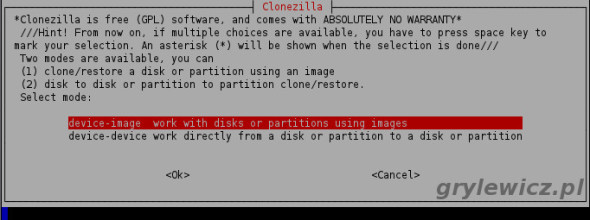 Tryb device-image w Clonzilla